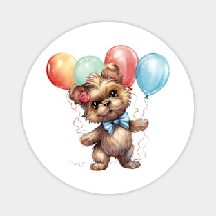 Yorkshire Terrier Dog Holding Balloons Magnet